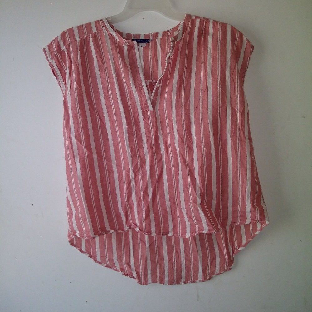 Simply Style coral striped top shirt hi low